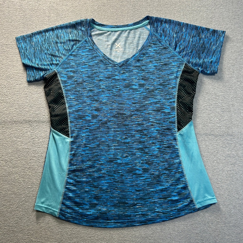 Game Time Athletic V Neck Shirt Womens 2X Blue Heather Performance Workout Top